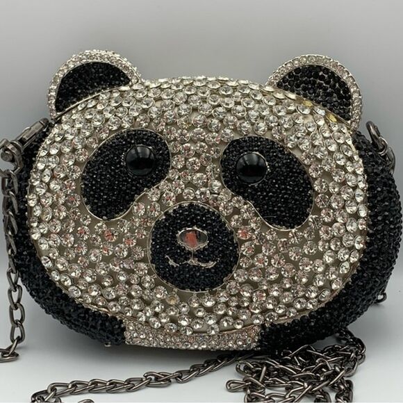 Charles Dary Black and White Panda Crossbody Bag with Beaded Design - Picture 3 of 12